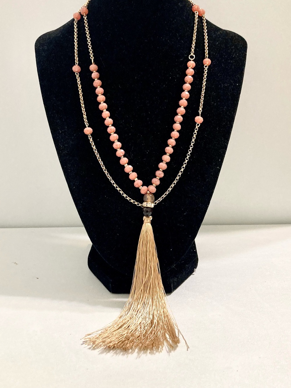 Tassel statement long Necklace with Pink Beads elegant glamour Jewelry